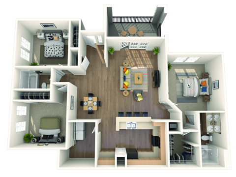 Floor plan for 3 beds, 2 baths, 1508 sqft